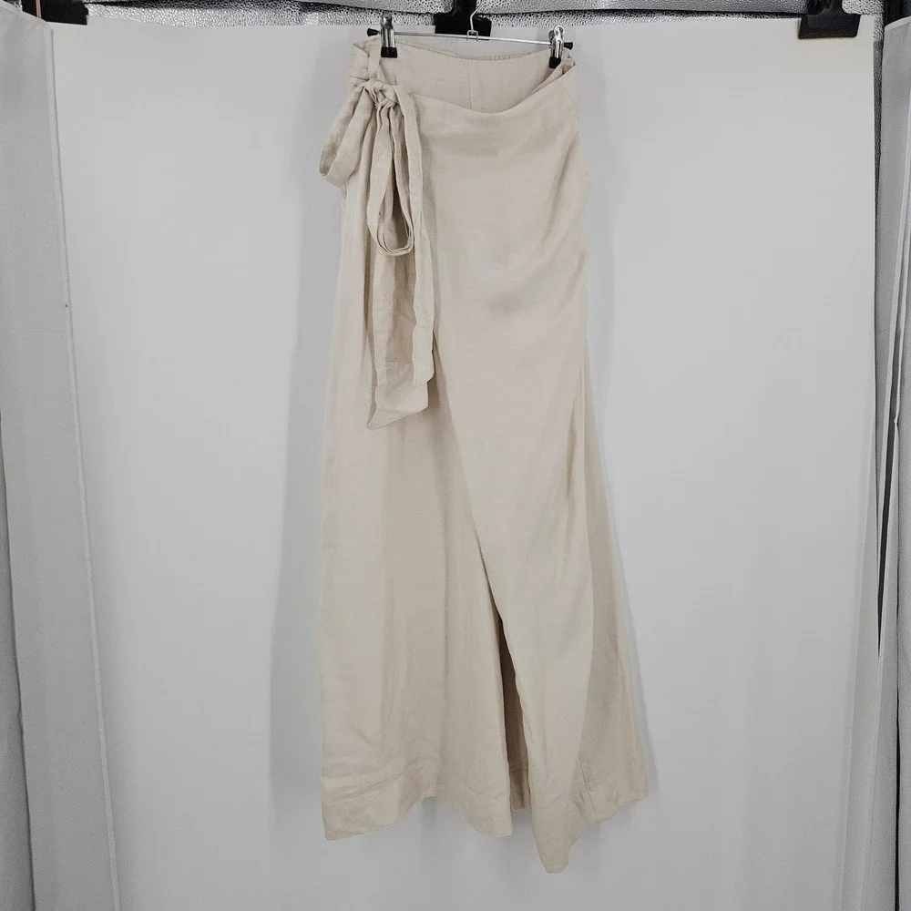 Banana Republic Linen Blend Wrap Wide Leg Lagenlook Pants Ivory Tie Waist NWT M